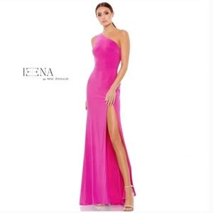 NEW Ieena for Mac Duggal Draped Back Stretch Jersey Gown in Candy Pink